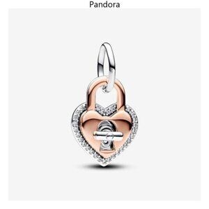 Pandora Two-Tone Twistable Heart PadLock Double Dangle Charm